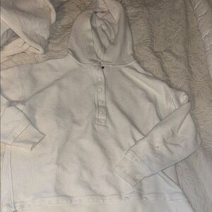 AERIE Cozy White Hooded Waffle Knit Pullover